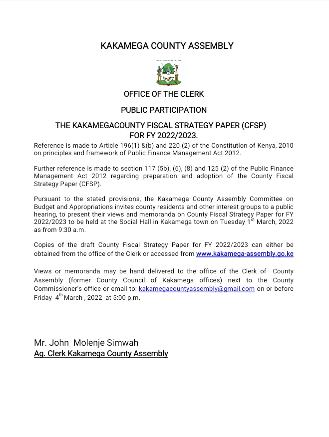 Public Participation on the County Fiscal Strategy Paper 2022